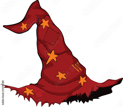 Red old cap of the wizard. Cartoon