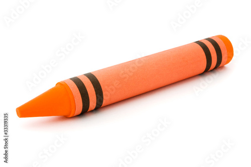Single orange crayon isolated on white