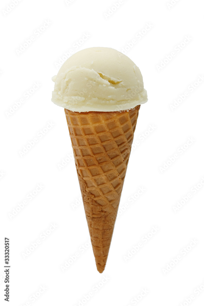 vanilla ice cream with cone on white background vanilla ice cream with cone on white background