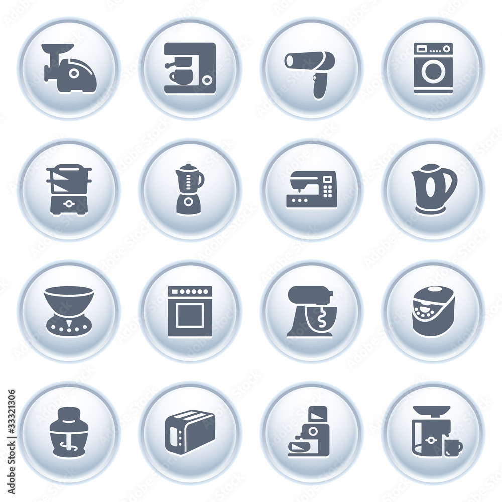 Home appliances on buttons.