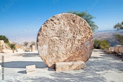 Monasthery stone door , Kufer Abu Badd, Jordan photo