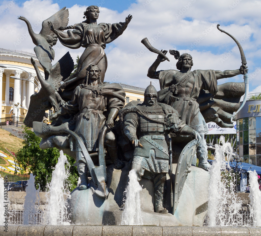 Monument of City-founders at Independence Square in Kiev, Ukrain