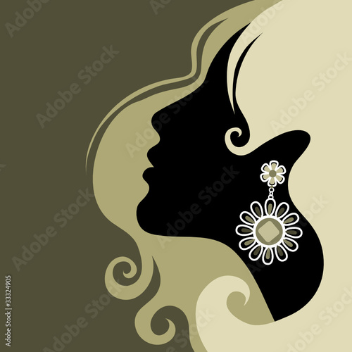 Vector closeup portrait of a girl with beautiful hair