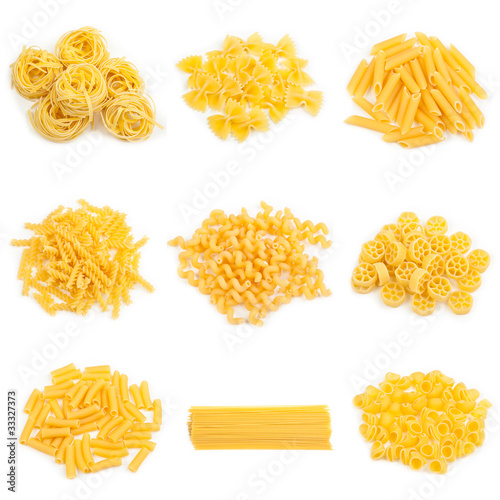 food collage of different kinds of italian pasta
