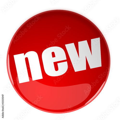 Red glossy button in a 3d style, new