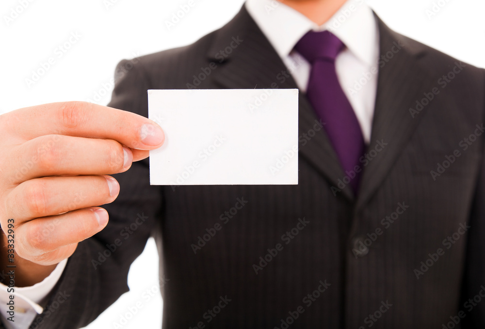 Close-up of business card in business man hand Close-up of business card in business man hand