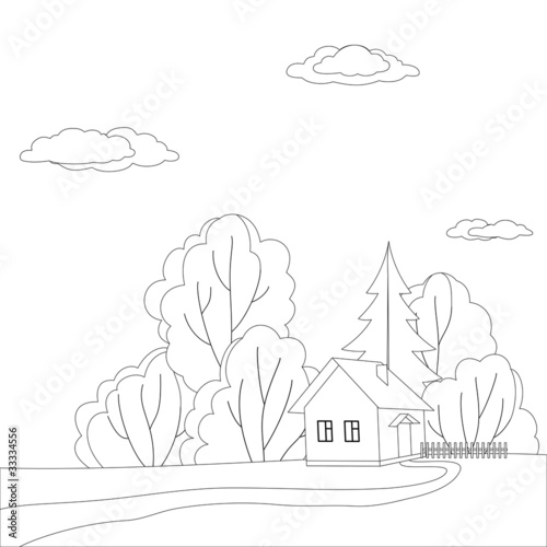 House in forest, contours
