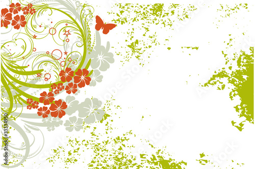 floral grunge vert et orange