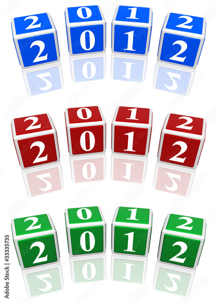 2012 cubes in blue, red and green 2012 cubes in blue, red and green