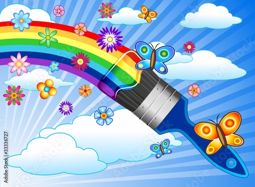 Arcobaleno e Pennello Sfondo-Rainbow and Brush Background-Vector