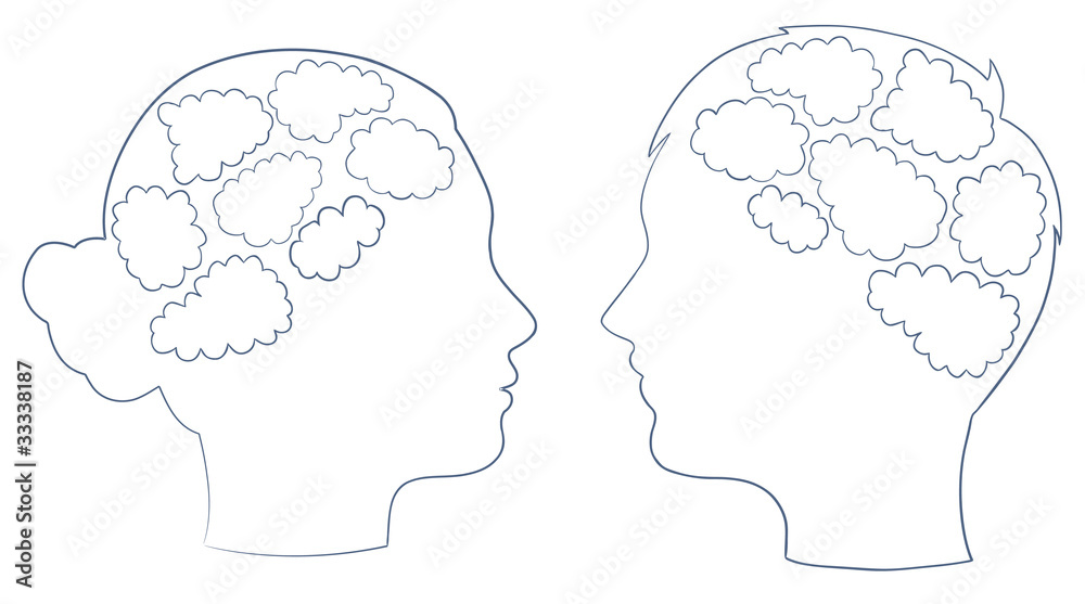 boy and girl head with thought template, vector
