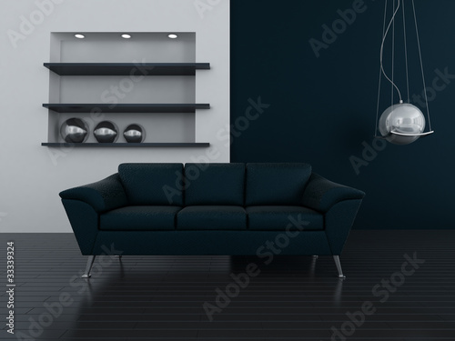 interior in dark blue tones...