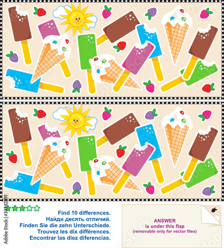 Find the differences visual puzzle - ice cream bars and cones