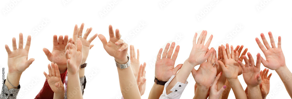 hands up group people isolated on white hands up group people isolated on white