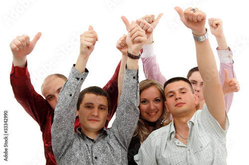 thumbs up students group happy isolated on white © Khorzhevska