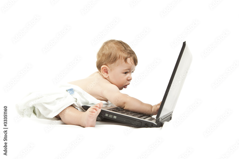 cute little baby using a pc cute little baby using a pc