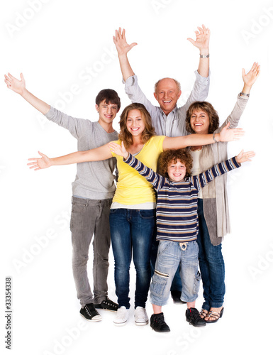 Happy family of five with young kid