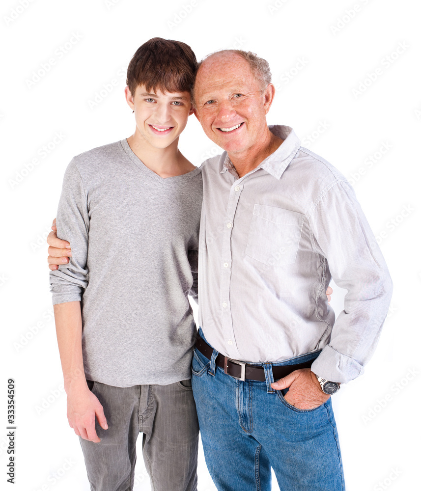 Teenager and grandfather, in studio Teenager and grandfather, in studio