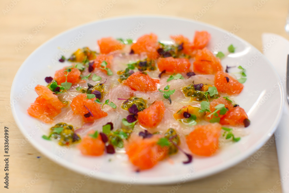 Sea bass and pink grapefruit ceviche with passion fruit Sea bass and pink grapefruit ceviche with passion fruit