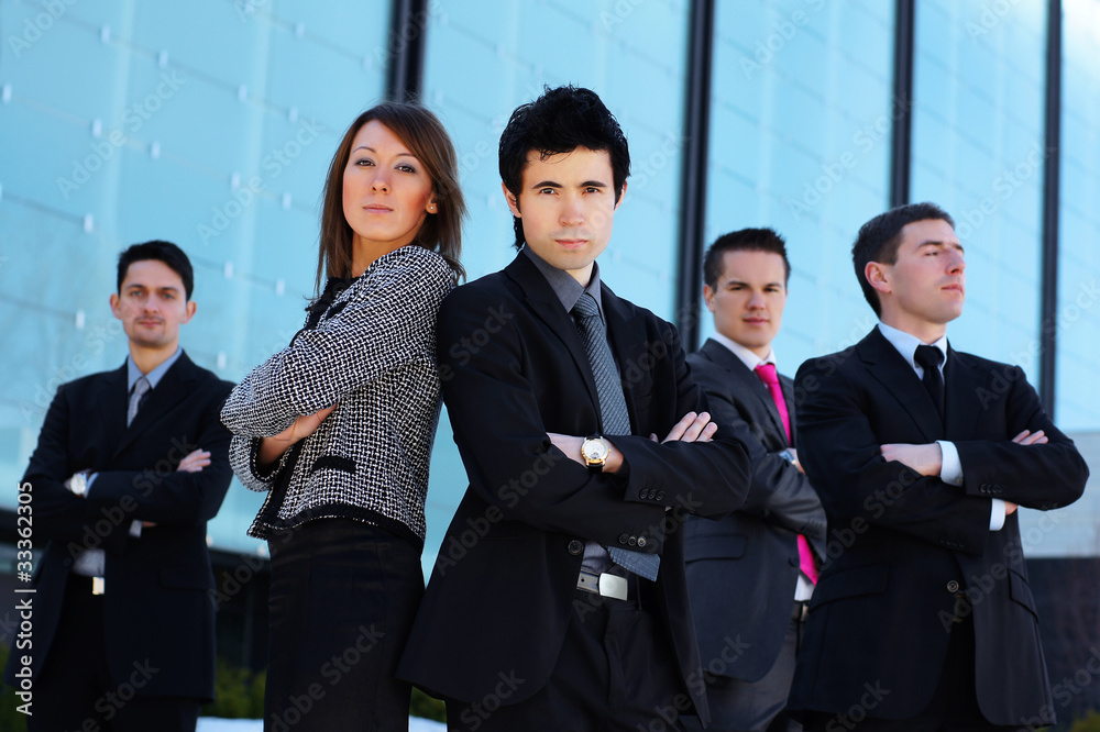 Five young and smart business persons in formalc clothes Five young and smart business persons in formalc clothes