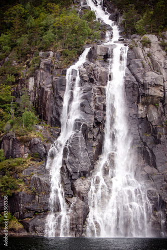Waterfall on the bank of Lysefjorden in Norway   Europe