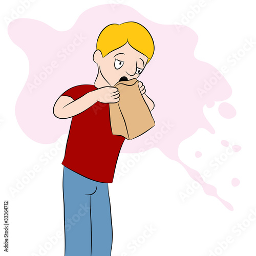 Man Using a Barf Bag