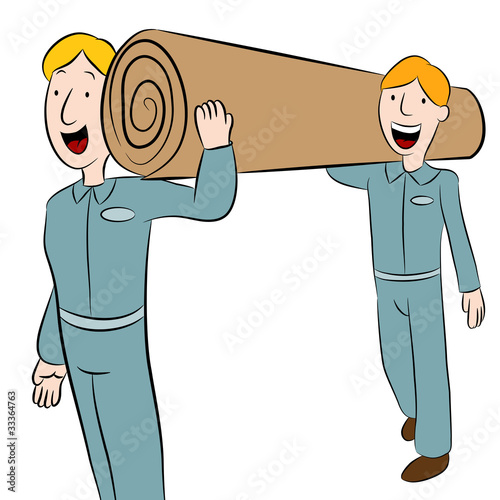 Men Carrying a Roll of Carpet