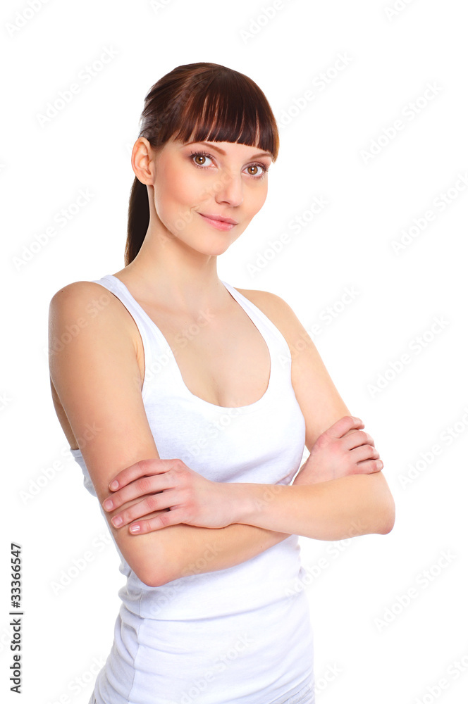 A young and fit brunette Caucasian woman in a good mood A young and fit brunette Caucasian woman in a good mood