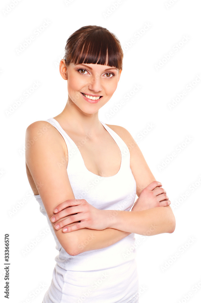 A young and fit brunette Caucasian woman in a good mood A young and fit brunette Caucasian woman in a good mood