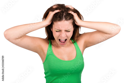 beautiful woman screaming completely out of her mind