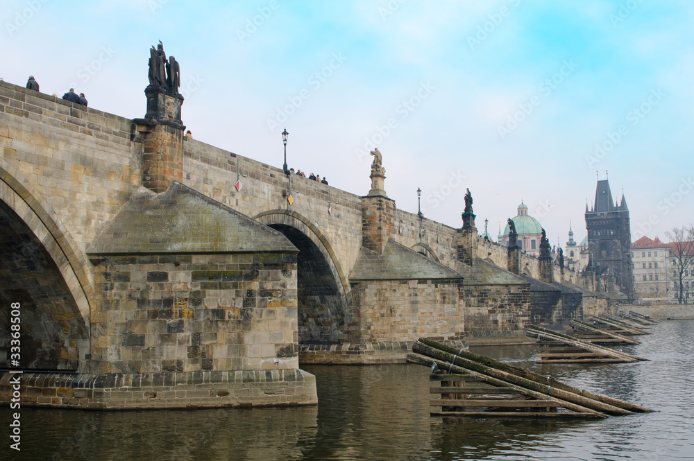 Charles Bridge above the Vltava river, Prague