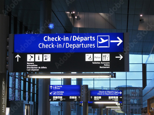 Airport blue gate interior sign, flight schedule signboard, airline direction, led decoration light, tourism, travel diversity