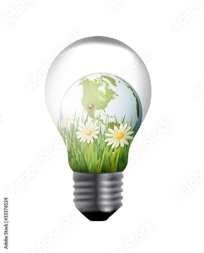 light bulb with green world inside