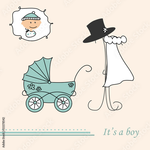 Baby girl arrival announcement retro card