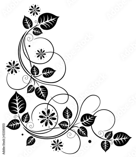 Ranke, flora, Blätter, Laub, filigran, vector, schwarz