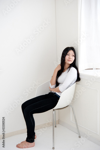 a portrait of beautiful asian woman relaxing