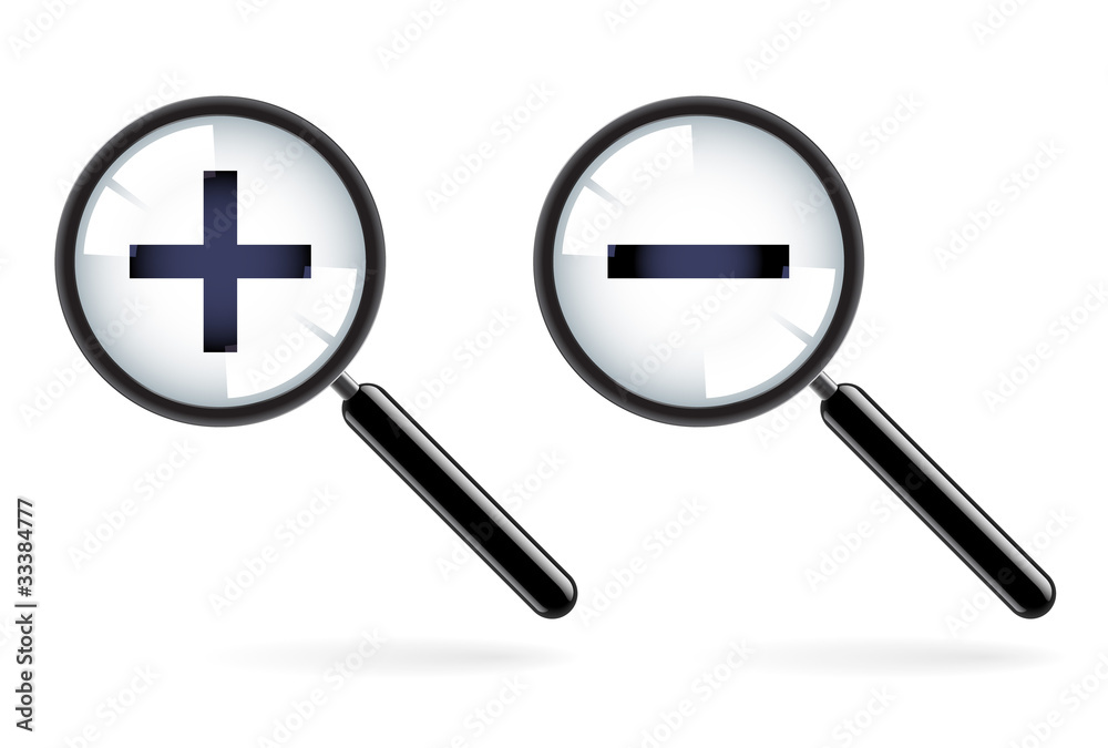 Monochromatic increase-decrease magnifiers icons Monochromatic increase-decrease magnifiers icons