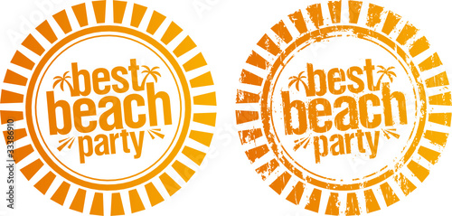 Best beach party rubber stamps. Grunge and simple version.