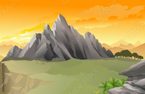 Magnificent Western Rocky Mountain Panorama With Golden Sky