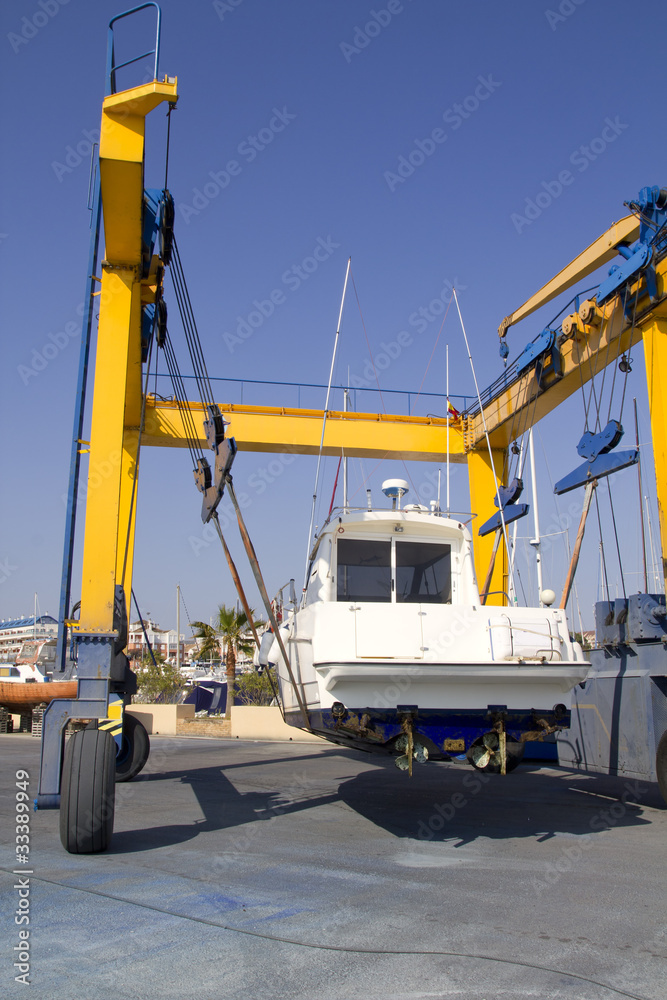 boat crane travelift lifting motorboat boat crane travelift lifting motorboat