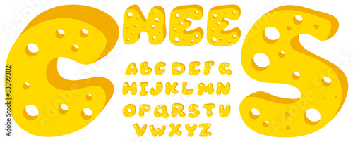 Vector yellow cheese alphabet on a white background
