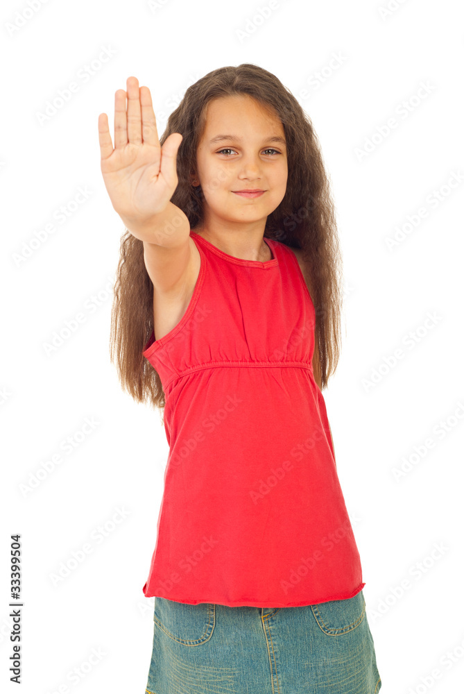 Smiling girl with stop hand Smiling girl with stop hand