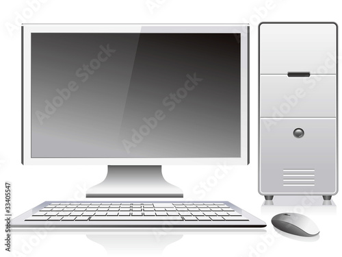 White personal computer and monitor vector