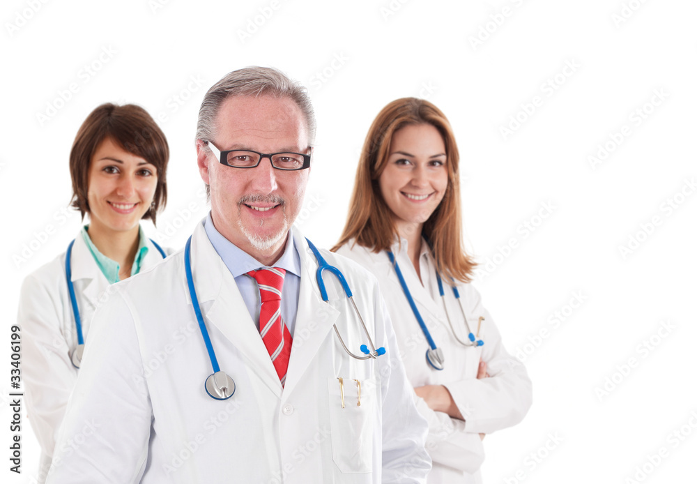 Group of smiling doctors isolated on white Group of smiling doctors isolated on white