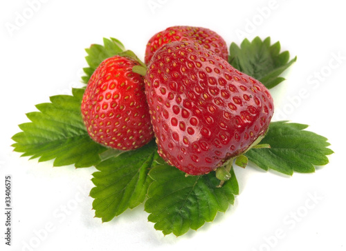 whole strawberry and leaves