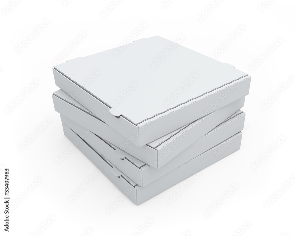 Blank cardboard pizza boxes isolated on white Blank cardboard pizza boxes isolated on white