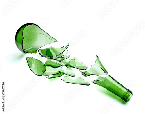 broken green bottle drink alcohol waste