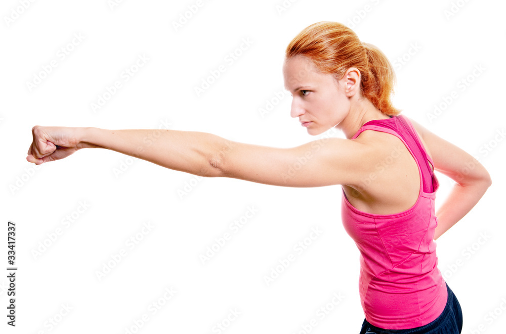 Image of training woman fighter isolated on white Image of training woman fighter isolated on white