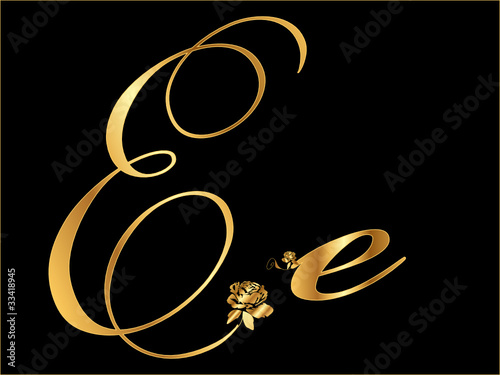 Gold vector letter E with roses