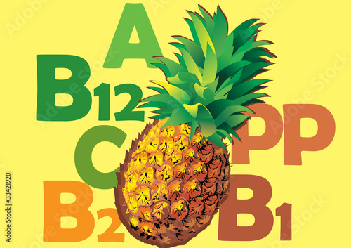 Fruit and vitamins that they contain. Pineapple.